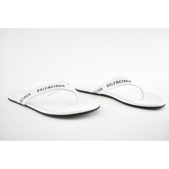 Balenciaga White Black Leather Logo Thong Slide Slip Sandal Flip Flop Flat 37 - Picture 3 of 9